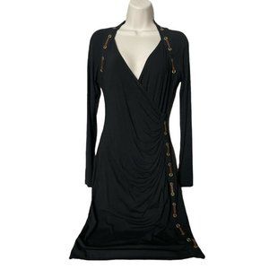 Carmen Marc Valvo Collection Dress Size S Black Cocktail King Sleeve Belted